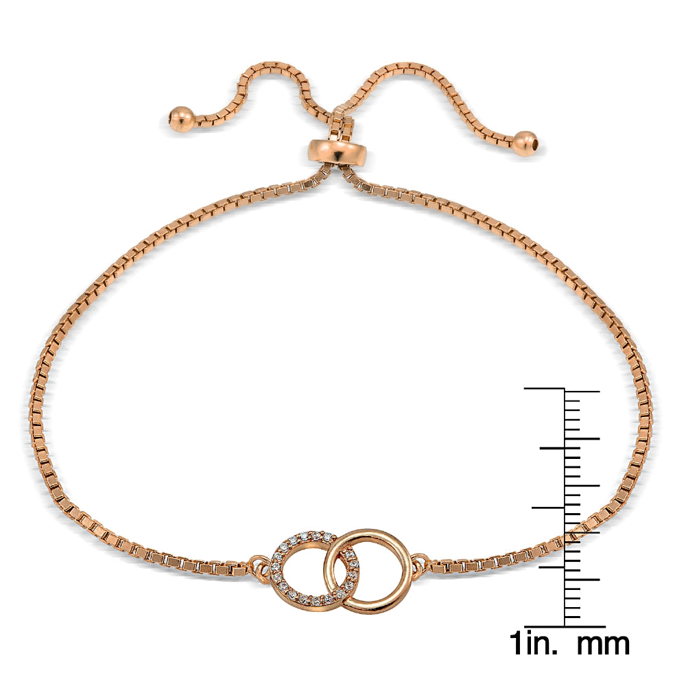 Rose Gold Tone over Sterling  Silver Cubic Zirconia Interlocking Circles Adjustable Bracelet-2
