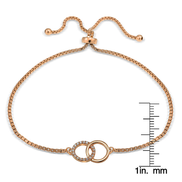 Rose Gold Tone over Sterling  Silver Cubic Zirconia Interlocking Circles Adjustable Bracelet