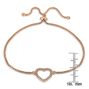 Rose Gold Tone over Sterling Silver Cubic Zirconia Open Heart Adjustable Bracelet