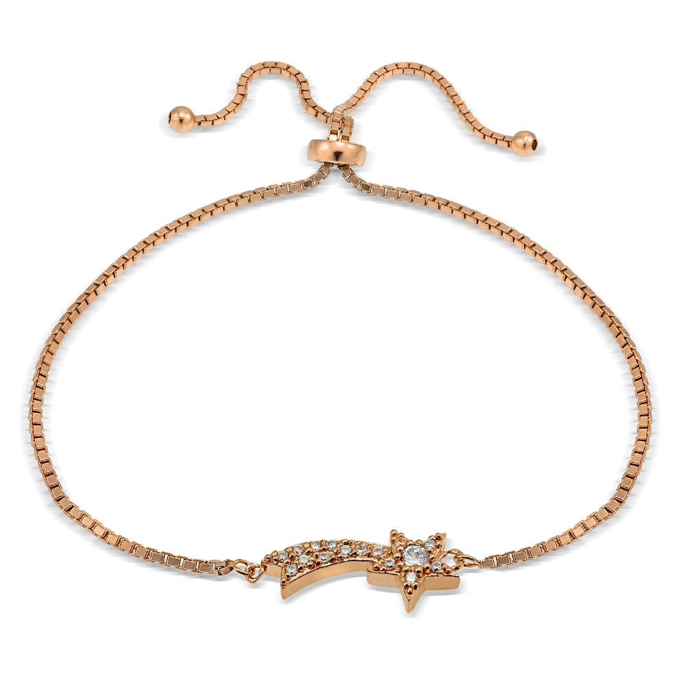 Rose Gold Tone over Sterling Silver Cubic Zirconia Shooting Star Adjustable Bracelet