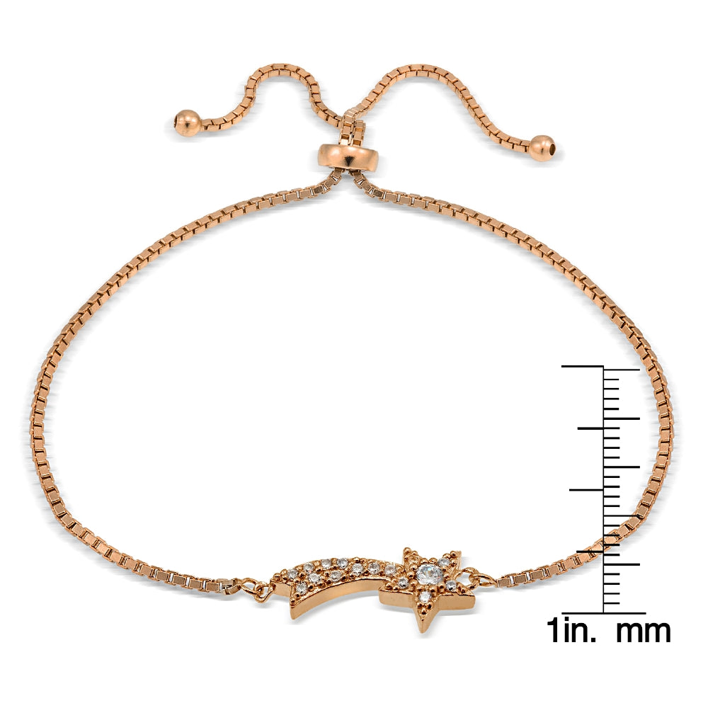 Rose Gold Tone over Sterling Silver Cubic Zirconia Shooting Star Adjustable Bracelet-2