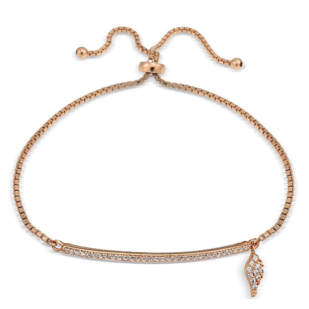 Rose Gold Tone over Sterling Silver Cubic Zirconia Bar Wing Charm Adjustable Bracelet