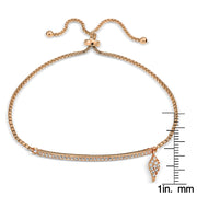 Rose Gold Tone over Sterling Silver Cubic Zirconia Bar Wing Charm Adjustable Bracelet