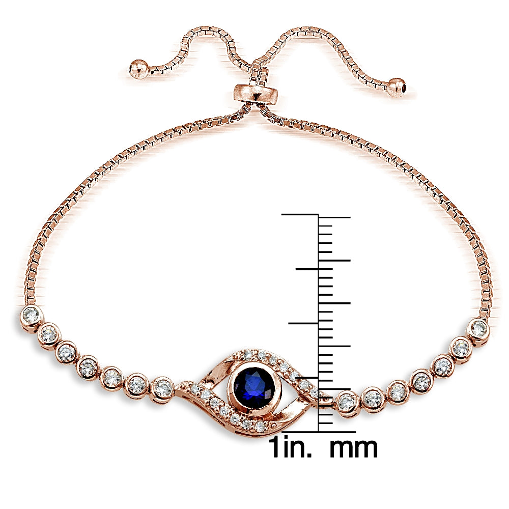 Rose Gold Tone over Sterling Silver Blue Cubic Zirconia Evil Eye Adjustable Bracelet-3
