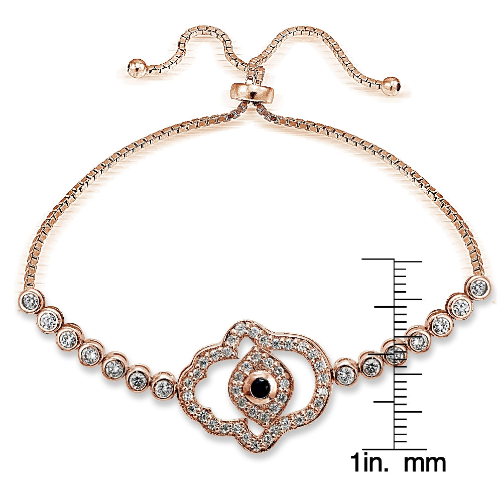 Rose Gold Tone over Sterling Silver Blue Cubic Zirconia Hamsa Evil Eye Adjustable Bracelet-3