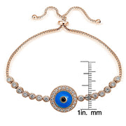 Rose Gold Tone over Sterling Silver Blue Cubic Zirconia Enamel Round Evil Eye Adjustable Bracelet