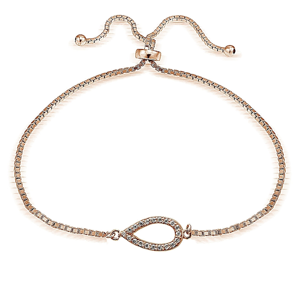 Rose Gold Tone over Sterling Silver Cubic Zirconia Vertical Teardrop Adjustable Bracelet
