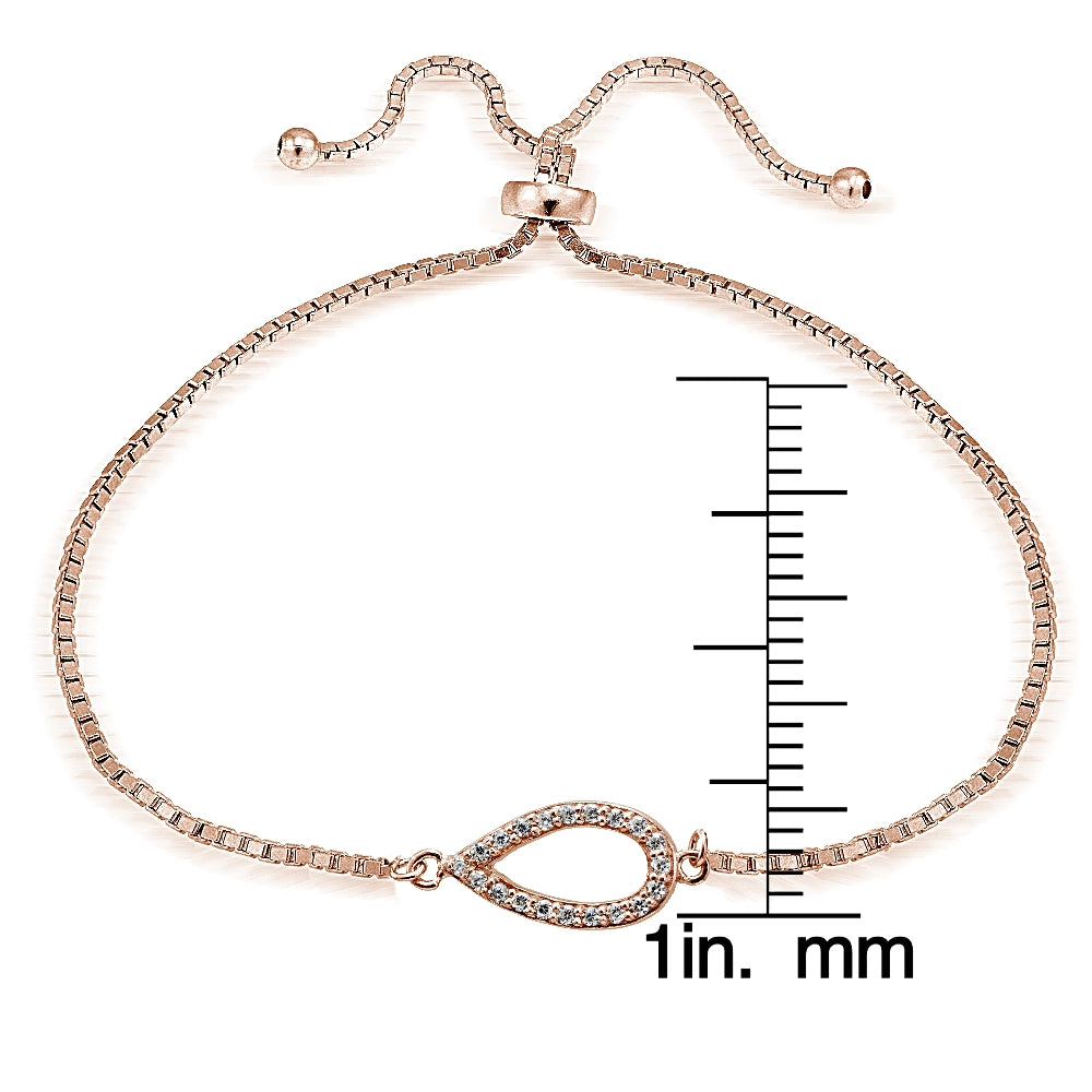 Rose Gold Tone over Sterling Silver Cubic Zirconia Vertical Teardrop Adjustable Bracelet-3
