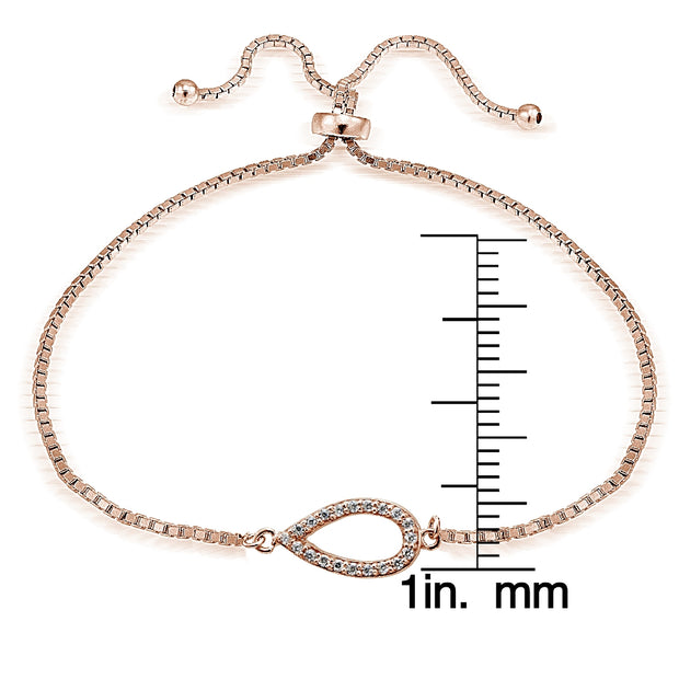 Rose Gold Tone over Sterling Silver Cubic Zirconia Vertical Teardrop Adjustable Bracelet