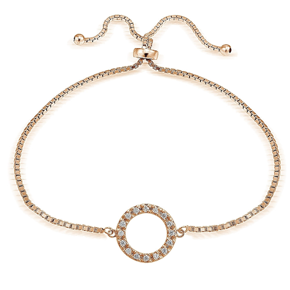 Rose Gold Tone over Sterling Silver Cubic Zirconia Circle  Adjustable Bracelet