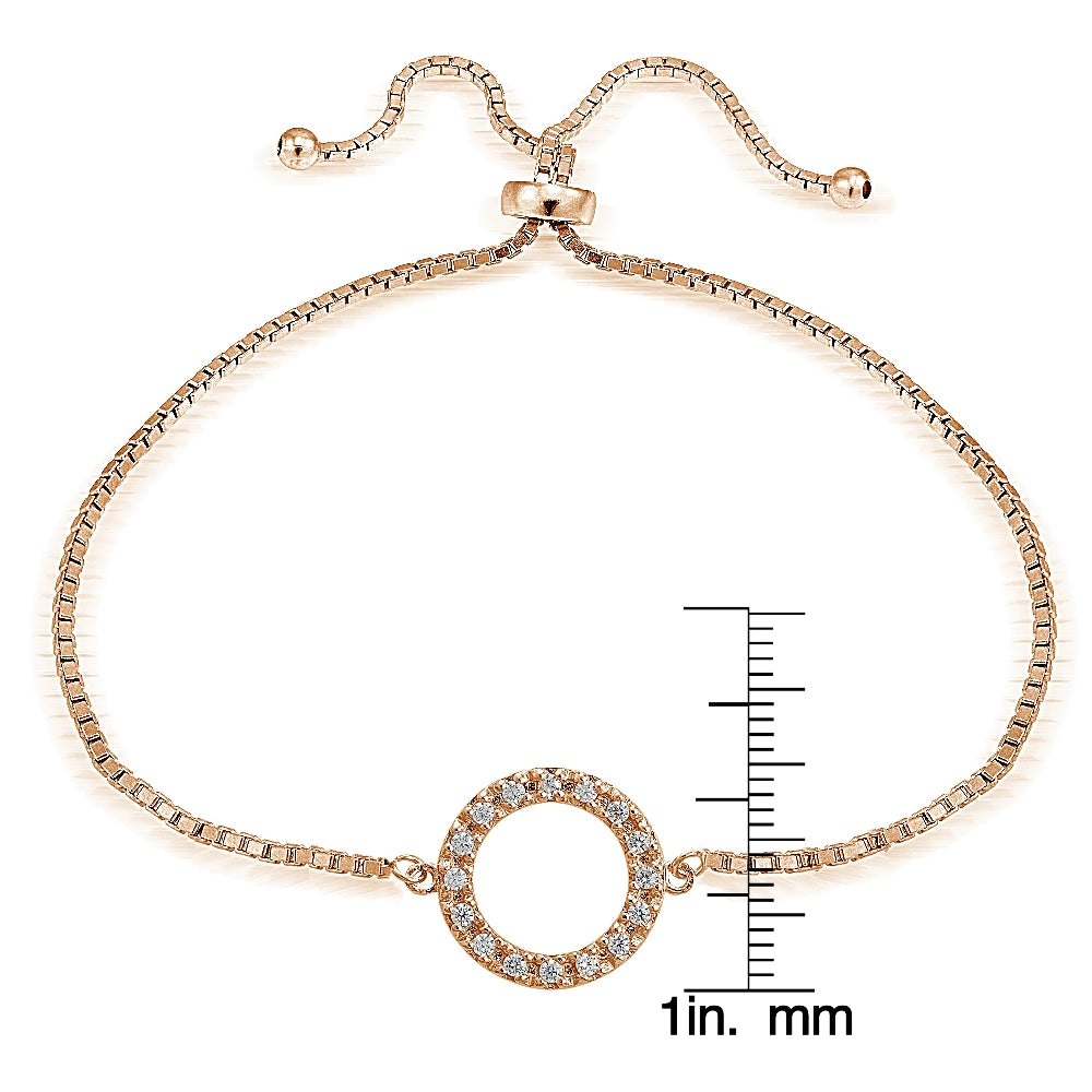 Rose Gold Tone over Sterling Silver Cubic Zirconia Circle  Adjustable Bracelet-3