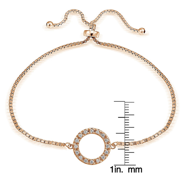 Rose Gold Tone over Sterling Silver Cubic Zirconia Circle  Adjustable Bracelet