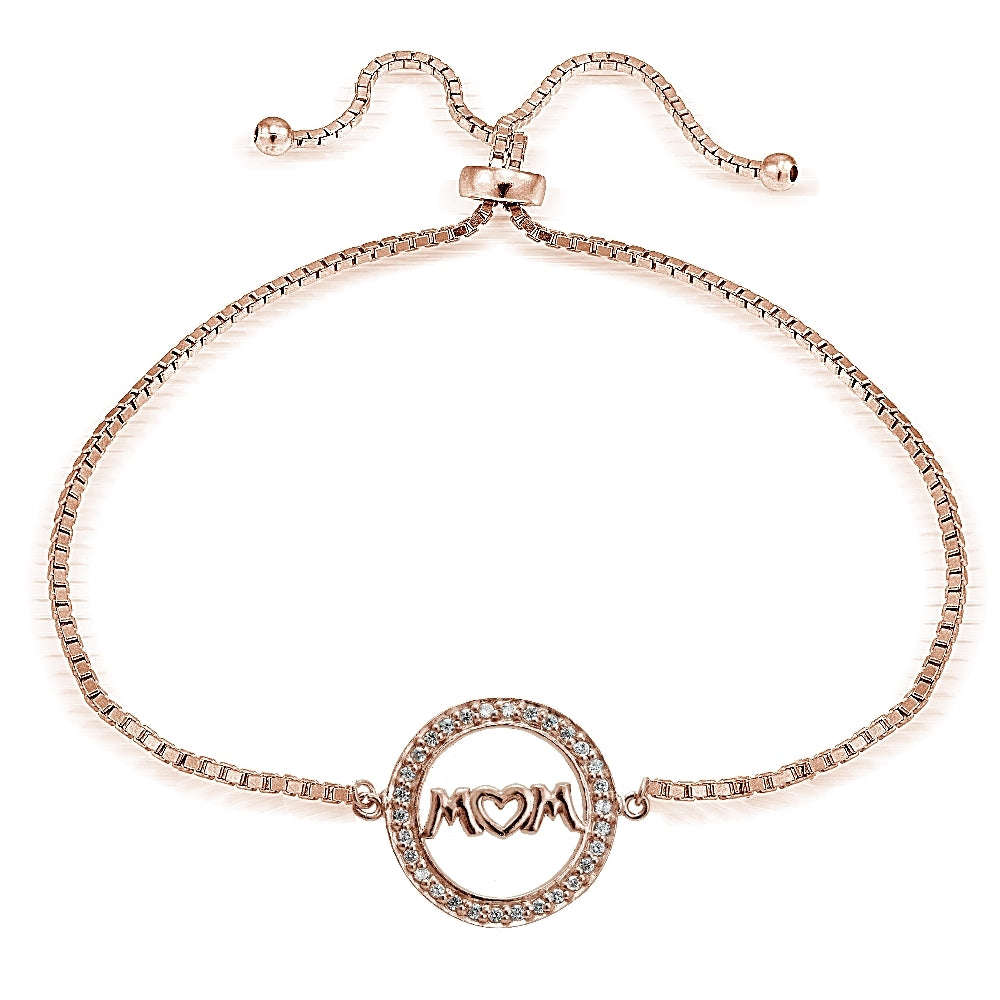 Rose Gold Tone over Sterling Sterling Silver Cubic Zirconia Mom Adjustable Bracelet
