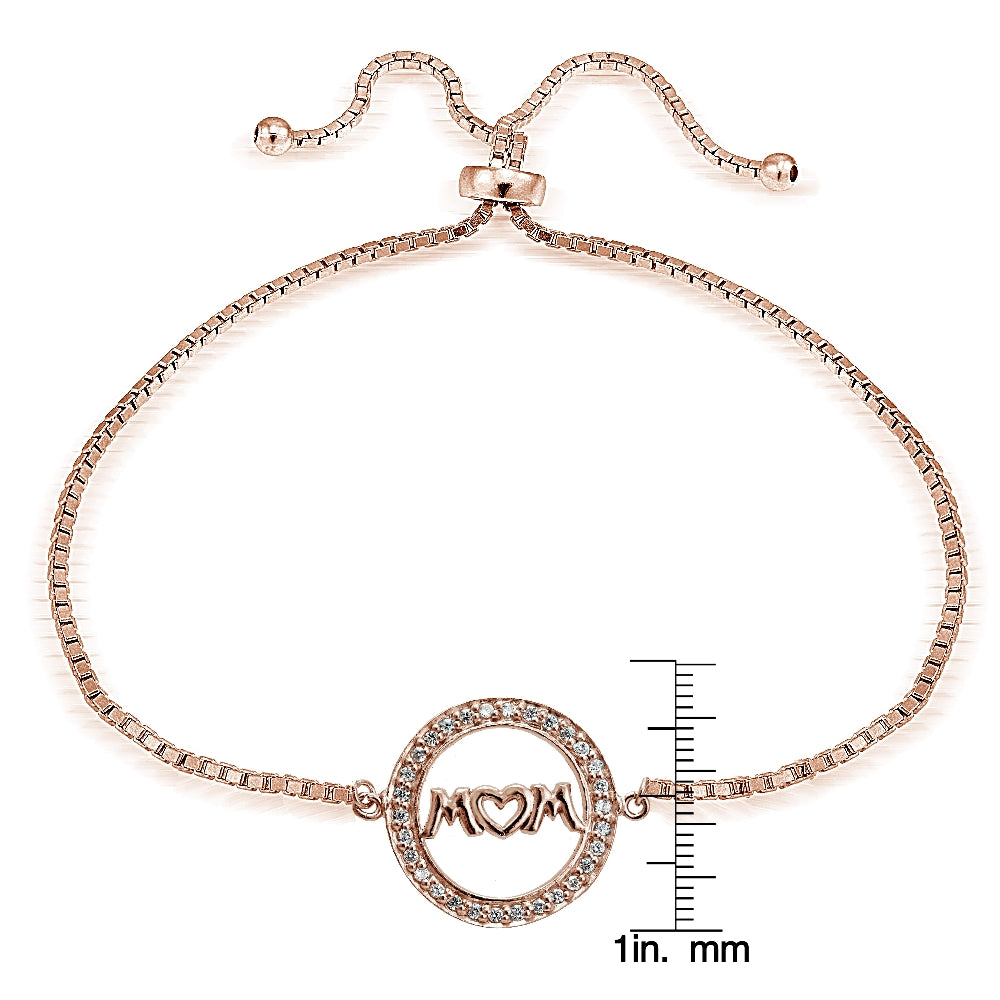 Rose Gold Tone over Sterling Sterling Silver Cubic Zirconia Mom Adjustable Bracelet-3