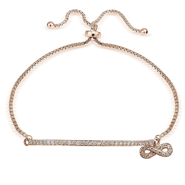 Rose Gold Tone over Sterling Silver Cubic Zirconia Infinity & Bar Adjustable Bracelet