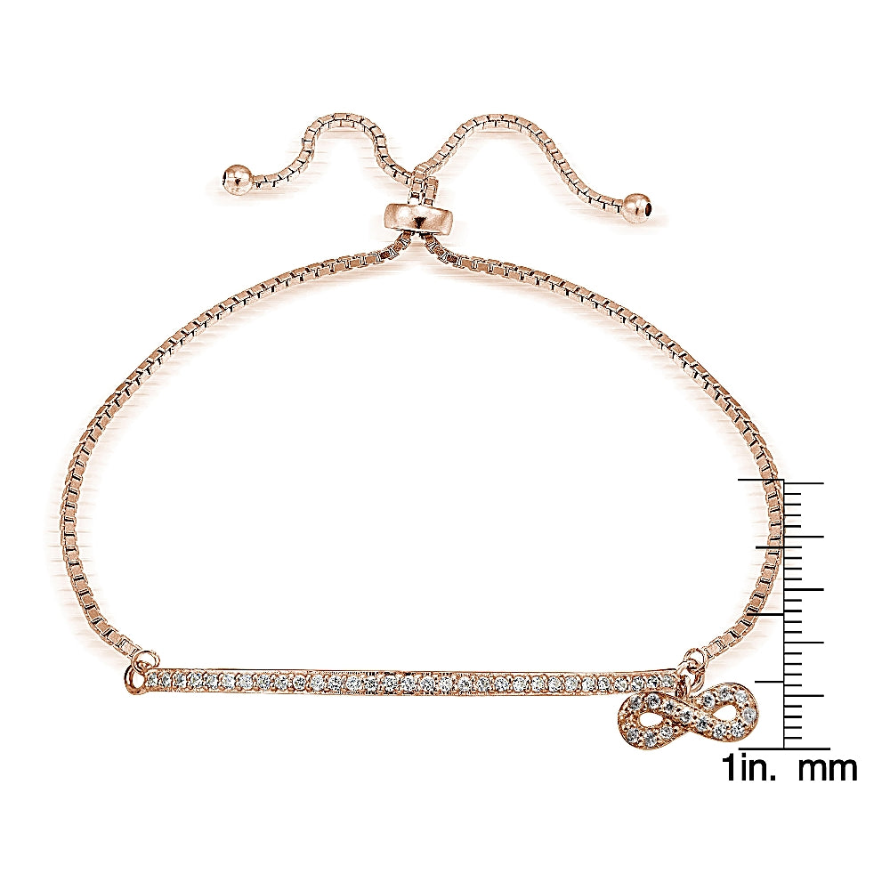 Rose Gold Tone over Sterling Silver Cubic Zirconia Infinity & Bar Adjustable Bracelet-3