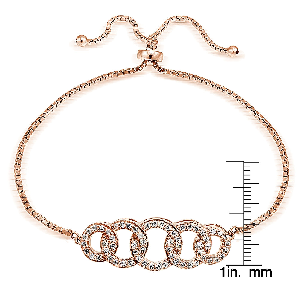 Rose Gold Tone over Sterling Silver Cubic Zirconia Intertwining Circles Adjustable Bracelet-3