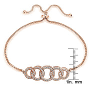 Rose Gold Tone over Sterling Silver Cubic Zirconia Intertwining Circles Adjustable Bracelet