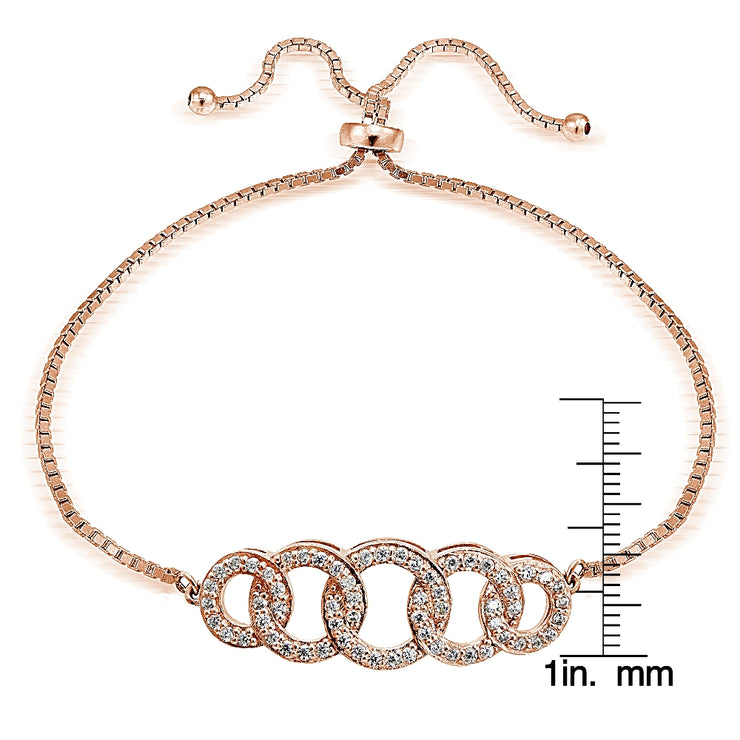 Rose Gold Tone over Sterling Silver Cubic Zirconia Intertwining Circles Adjustable Bracelet