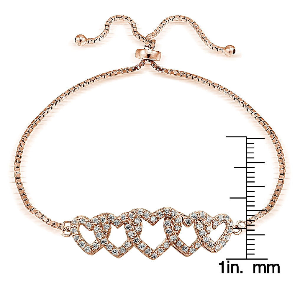 Rose Gold Tone over Sterling Silver Cubic Zirconia Intertwining Hearts Adjustable Bracelet-3