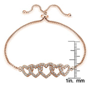 Rose Gold Tone over Sterling Silver Cubic Zirconia Intertwining Hearts Adjustable Bracelet
