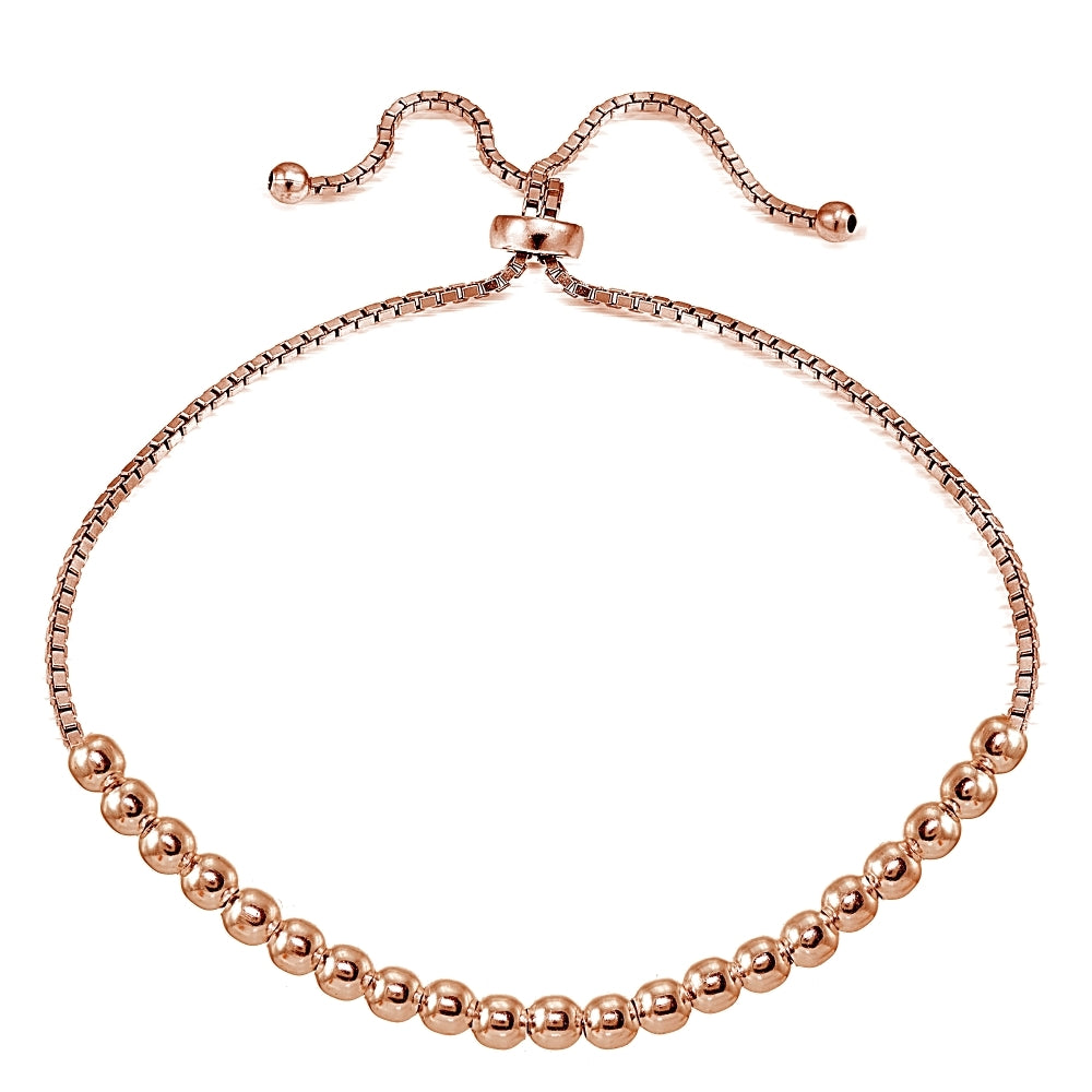 Rose Gold Flashed Sterling Silver 4mm Bead Adjustable Bracelet