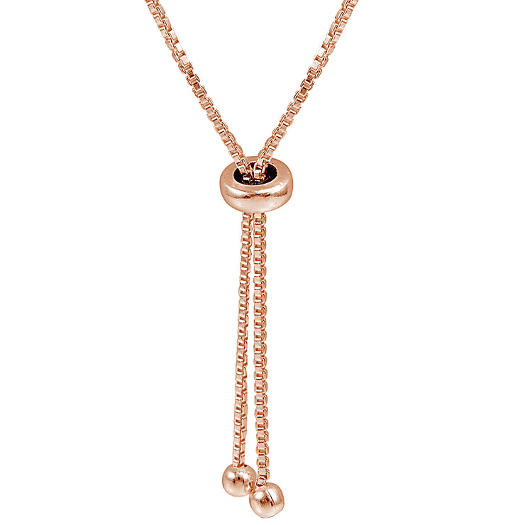 Rose Gold Flash Sterling Silver Diamond Accent Rectangle Link Adjustable Bolo Bracelet