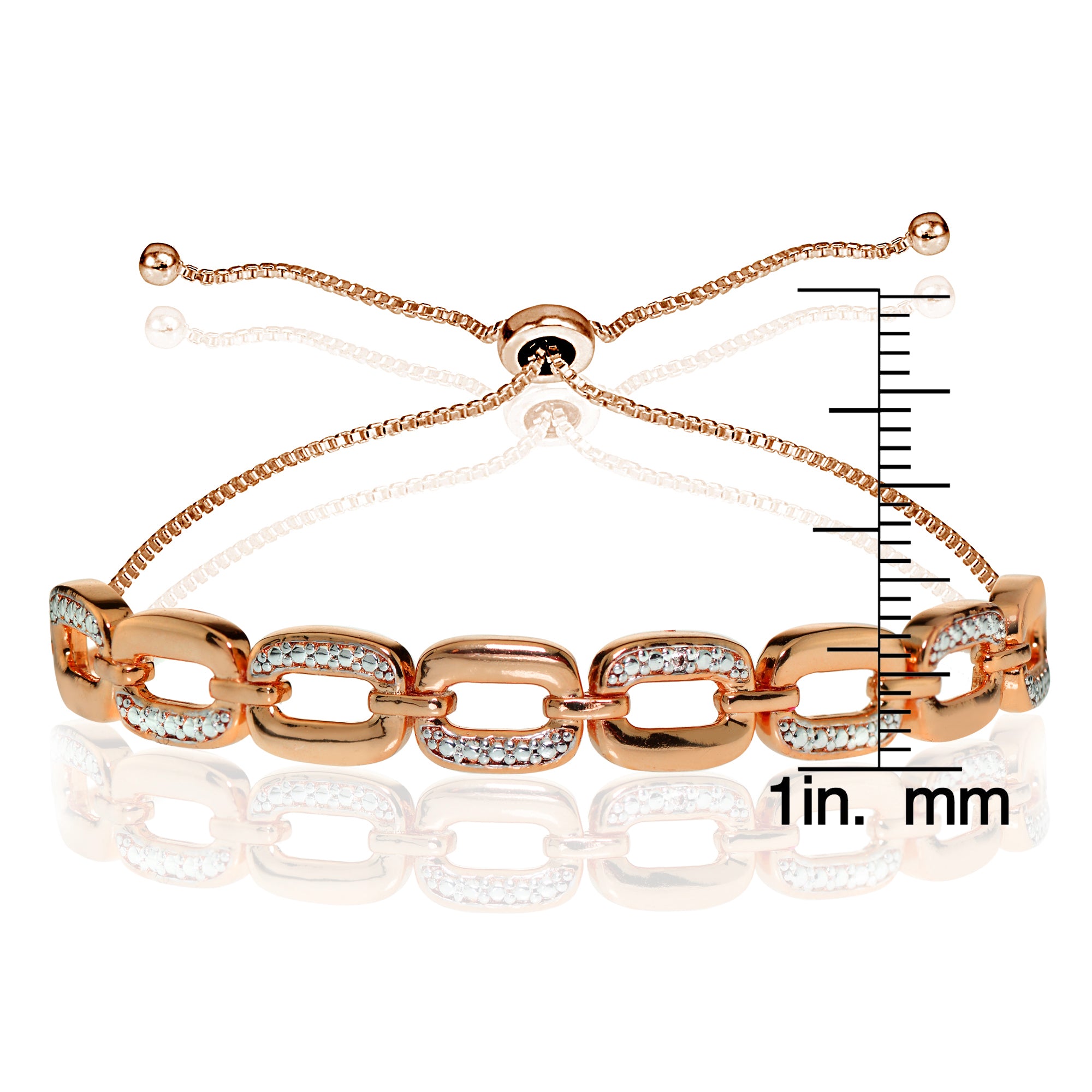 Rose Gold Flash Sterling Silver Diamond Accent Rectangle Link Adjustable Bolo Bracelet-3