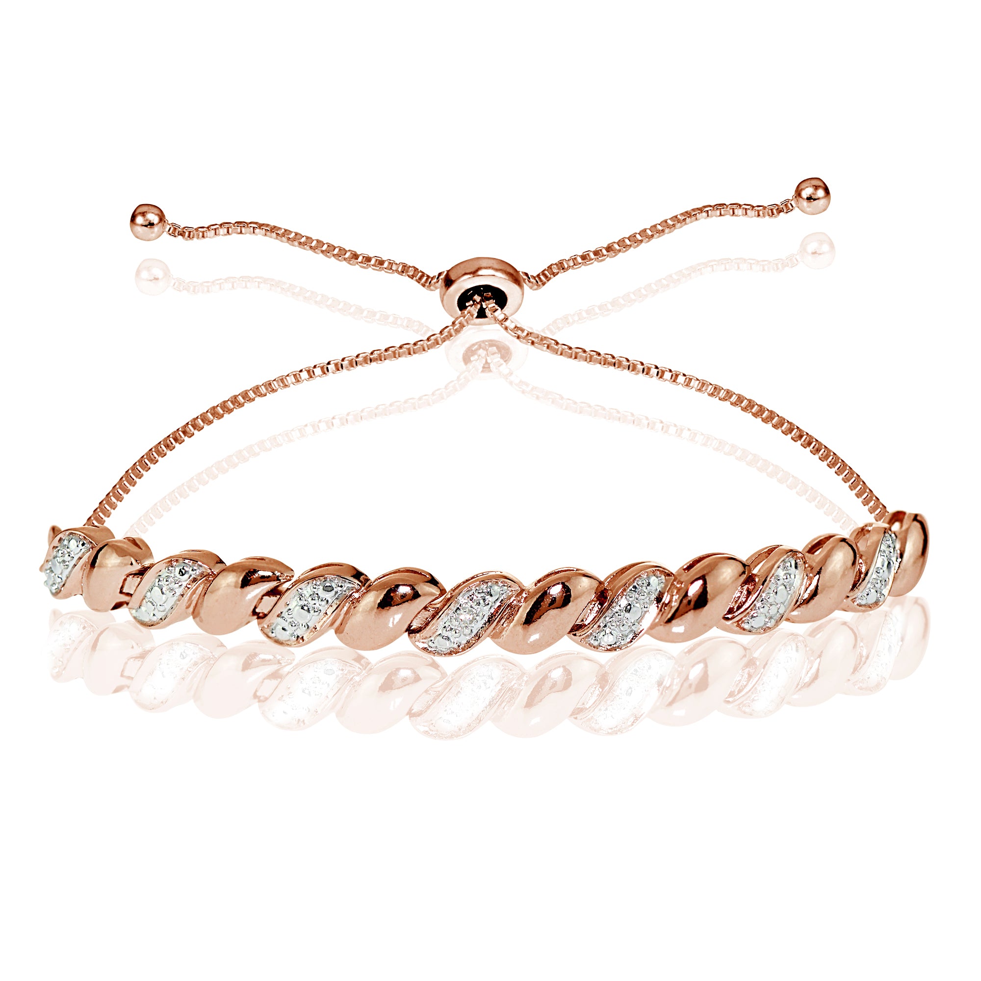 Rose Gold Flash Sterling Silver Diamond Accent San Marco Adjustable Bolo Bracelet