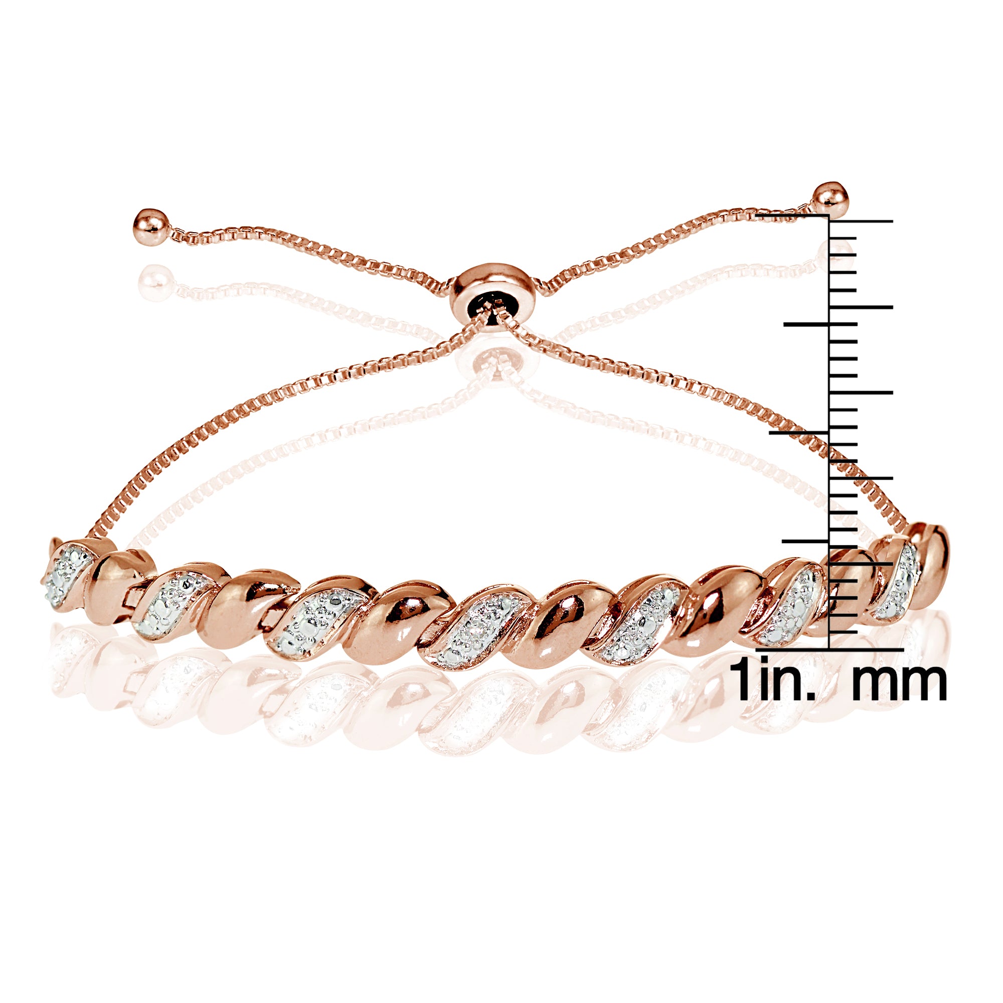 Rose Gold Flash Sterling Silver Diamond Accent San Marco Adjustable Bolo Bracelet-3