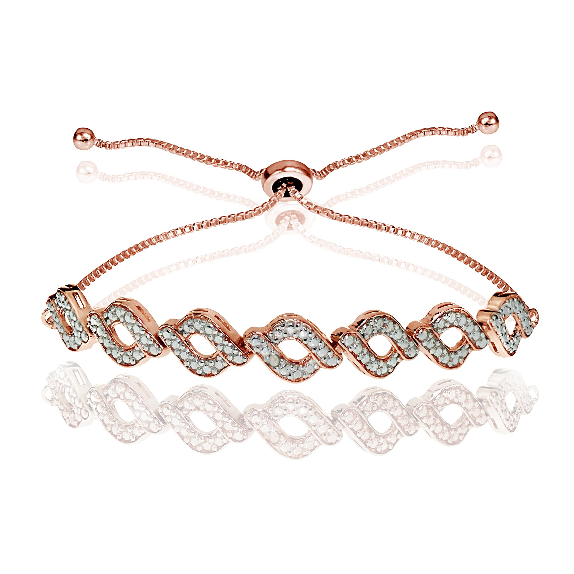 Rose Gold Flash Sterling Silver Diamond Accent Wave Braid Adjustable Bolo Bracelet