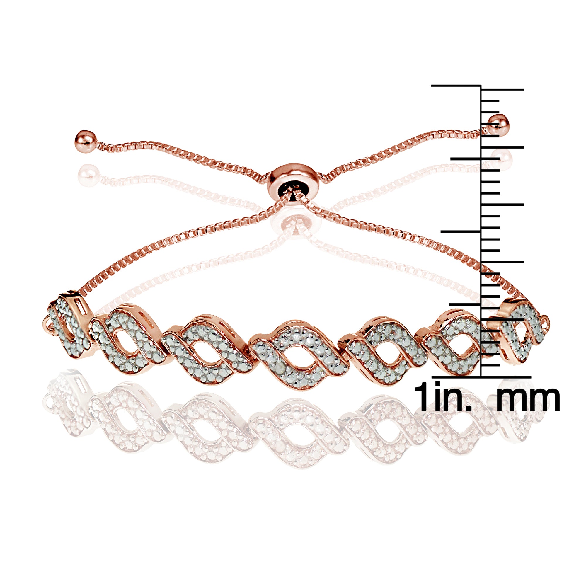 Rose Gold Flash Sterling Silver Diamond Accent Wave Braid Adjustable Bolo Bracelet-3