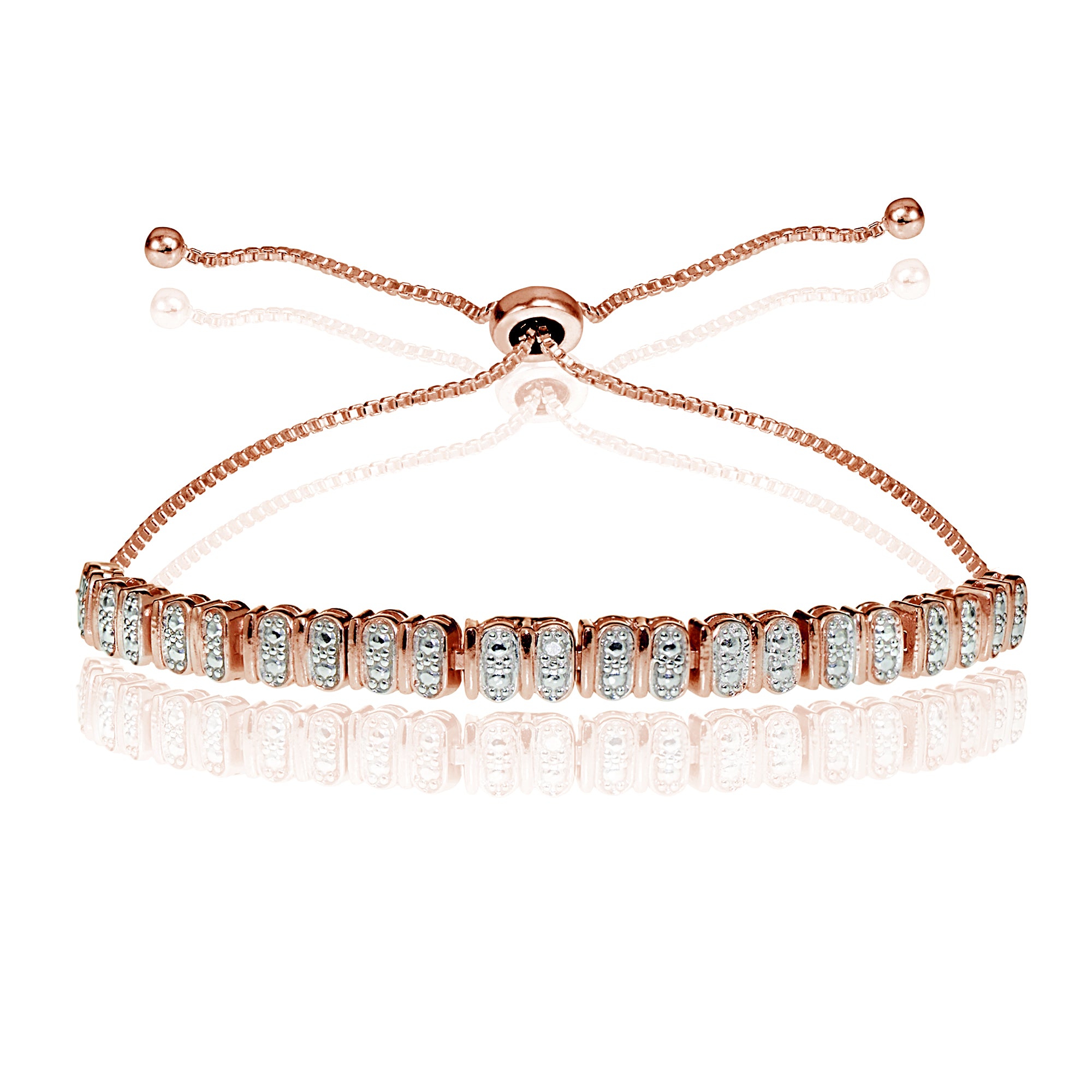 Rose Gold Flash Sterling Silver Diamond Accent Studded Tennis Adjustable Bolo Bracelet