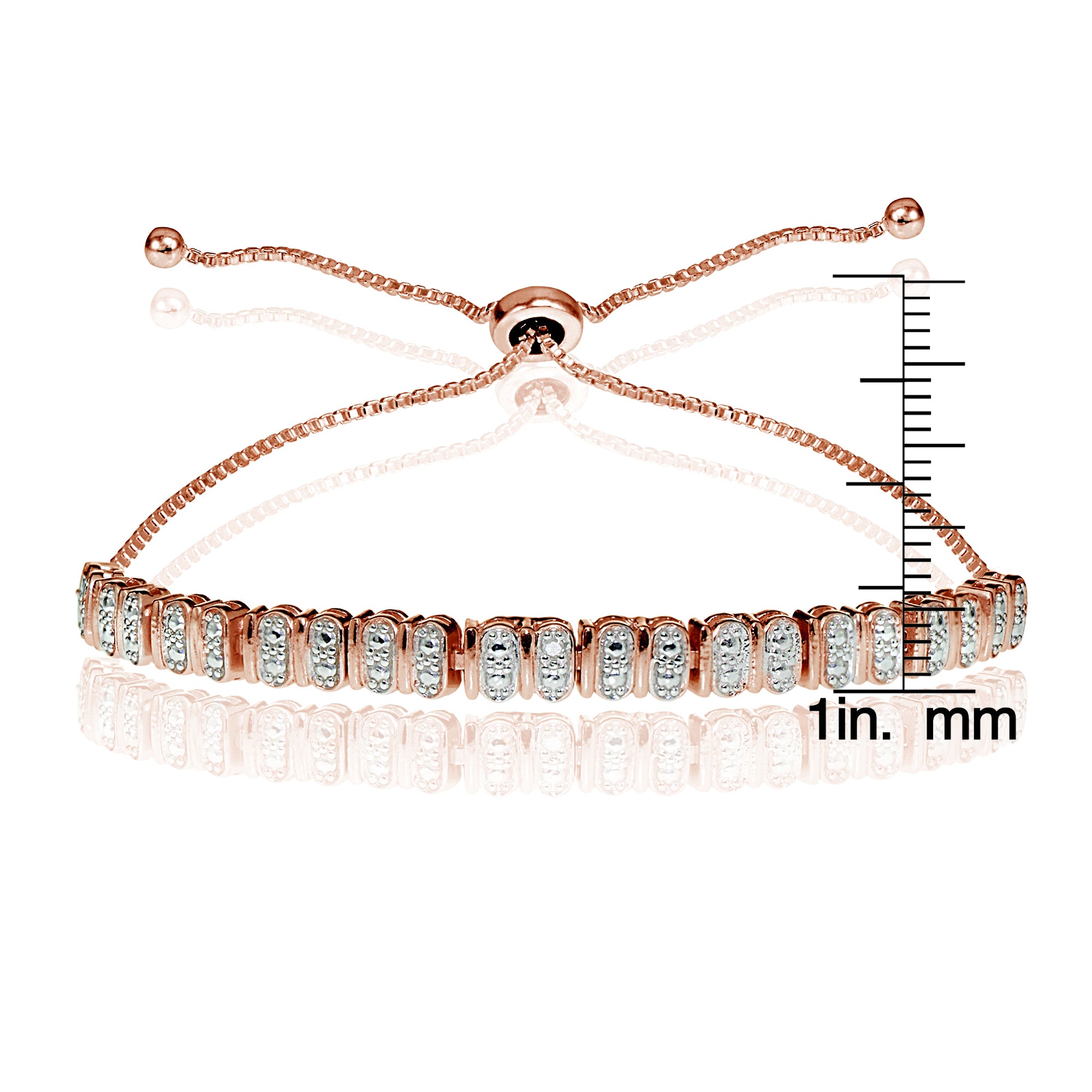 Rose Gold Flash Sterling Silver Diamond Accent Studded Tennis Adjustable Bolo Bracelet-3