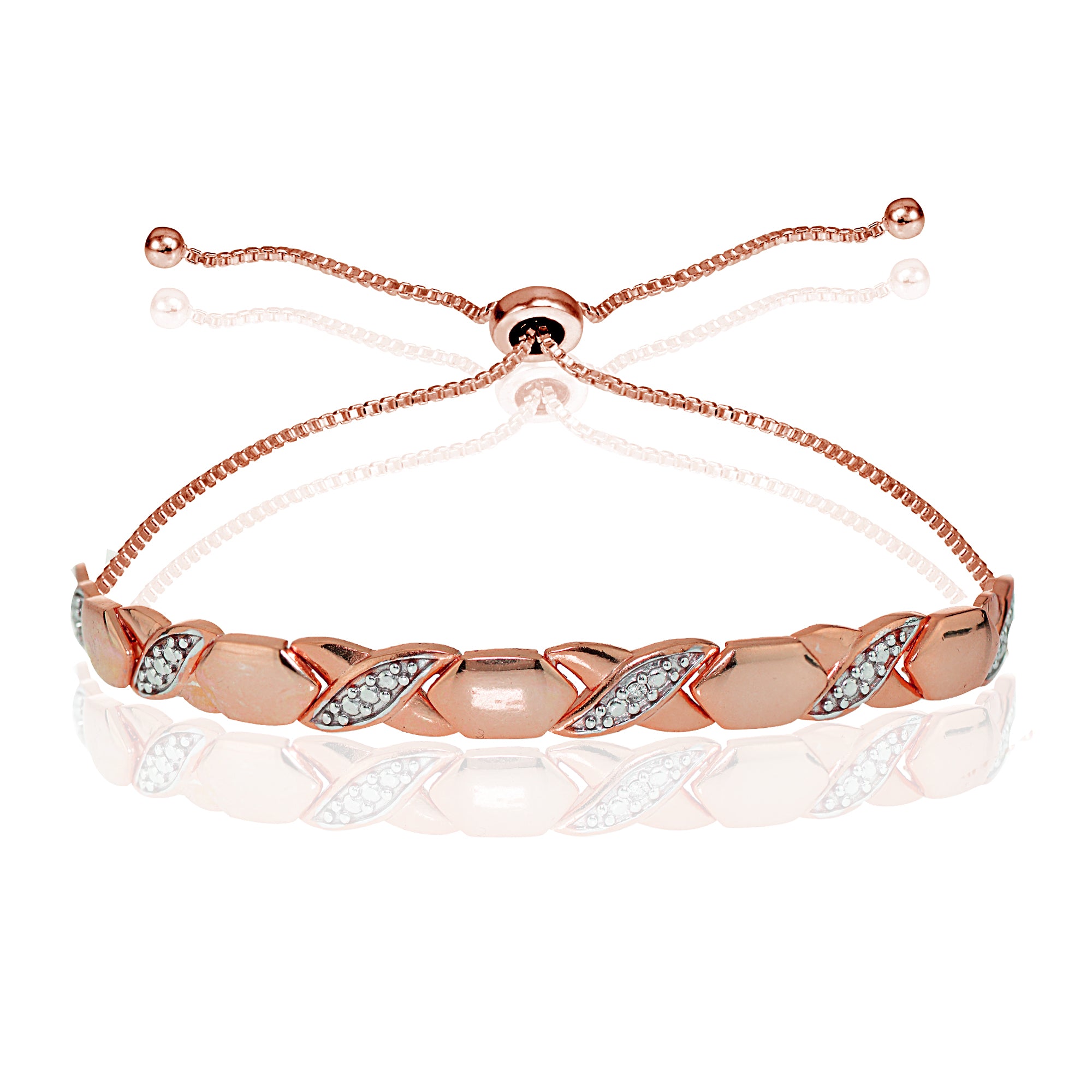 Rose Gold Flash Sterling Silver Diamond Accented XO Adjustable Bolo Bracelet