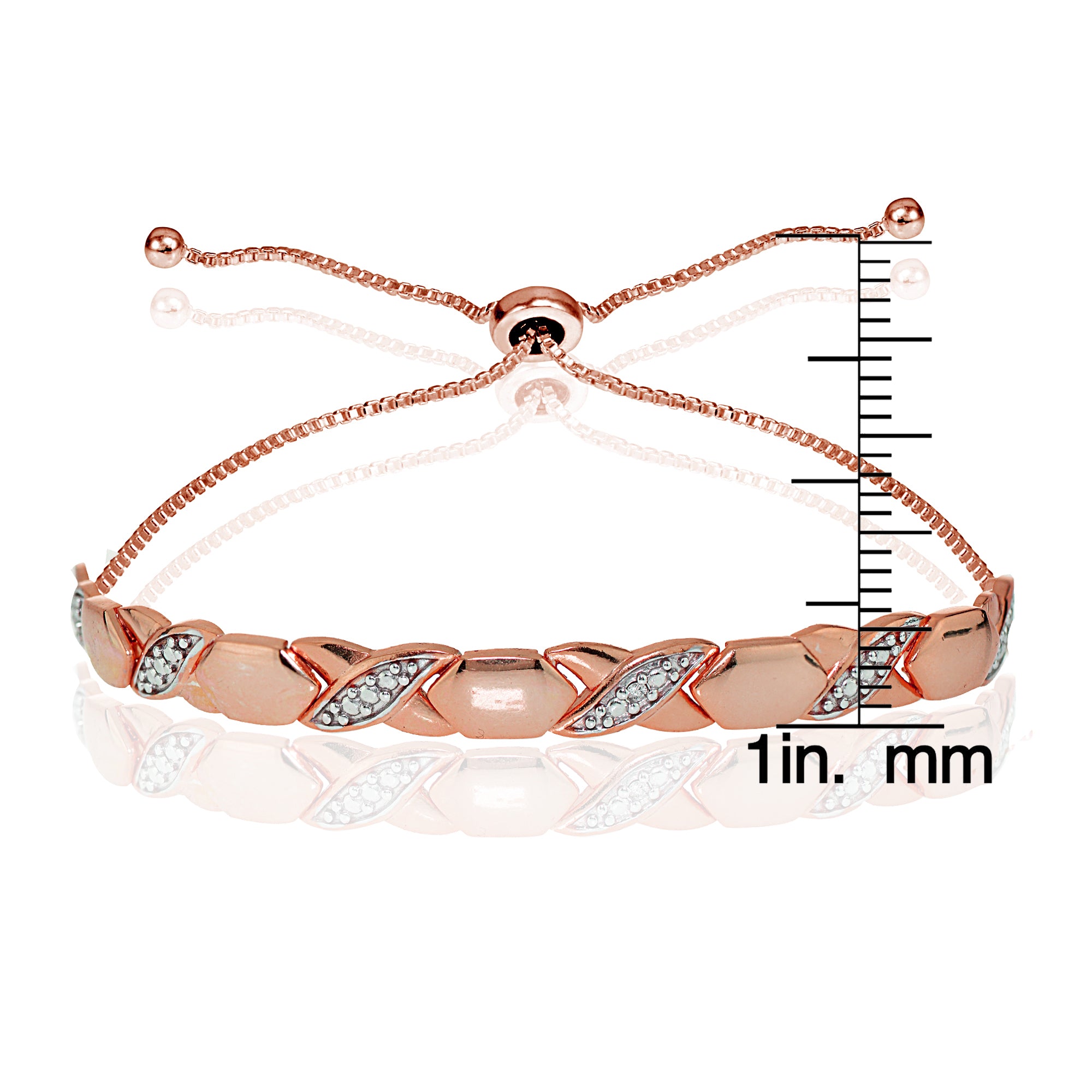 Rose Gold Flash Sterling Silver Diamond Accented XO Adjustable Bolo Bracelet-3