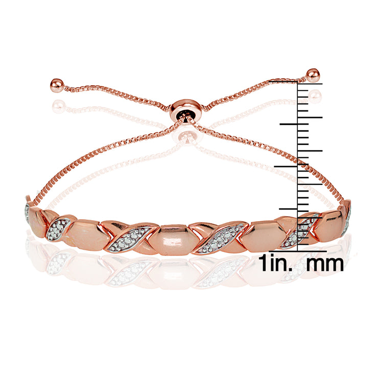 Rose Gold Flash Sterling Silver Diamond Accented XO Adjustable Bolo Bracelet