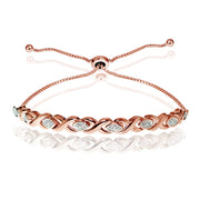Rose Gold Flash Sterling Silver Diamond Accented X Tennis Adjustable Bolo Bracelet