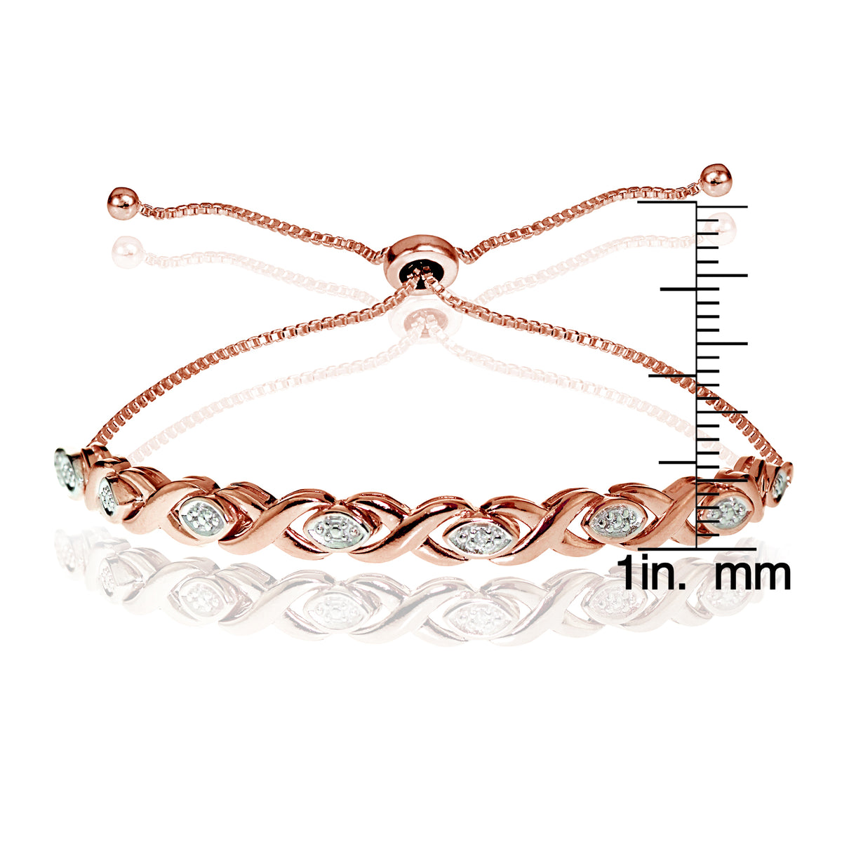 Rose Gold Flash Sterling Silver Diamond Accented X Tennis Adjustable Bolo Bracelet-3