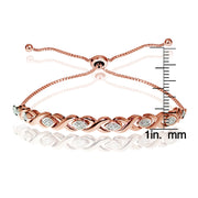 Rose Gold Flash Sterling Silver Diamond Accented X Tennis Adjustable Bolo Bracelet