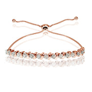 Rose Gold Flash Sterling Silver Diamond Accented Round S-link Adjustable Bolo Bracelet