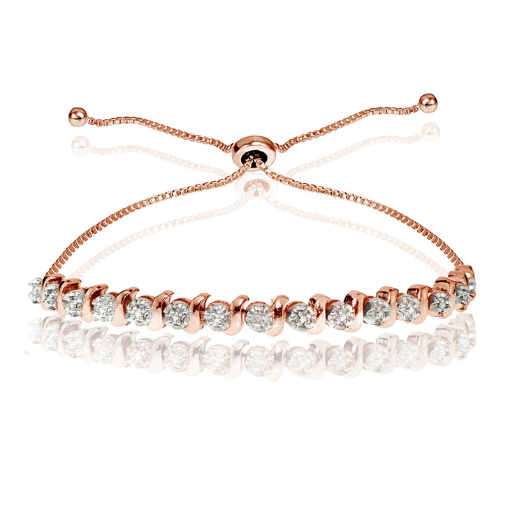 Rose Gold Flash Sterling Silver Diamond Accented Round S-link Adjustable Bolo Bracelet