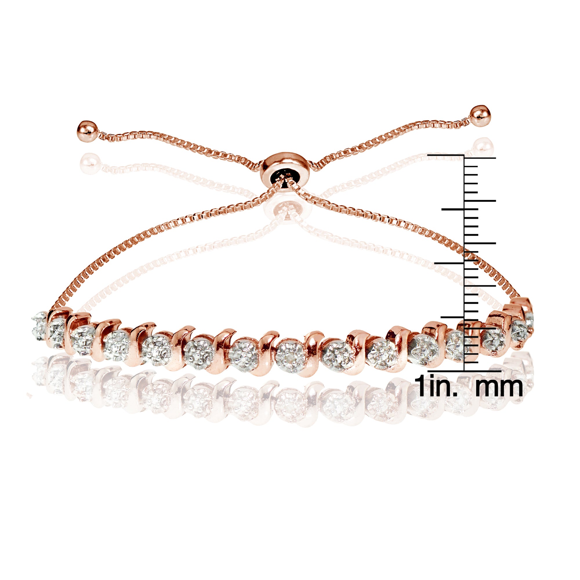 Rose Gold Flash Sterling Silver Diamond Accented Round S-link Adjustable Bolo Bracelet-3