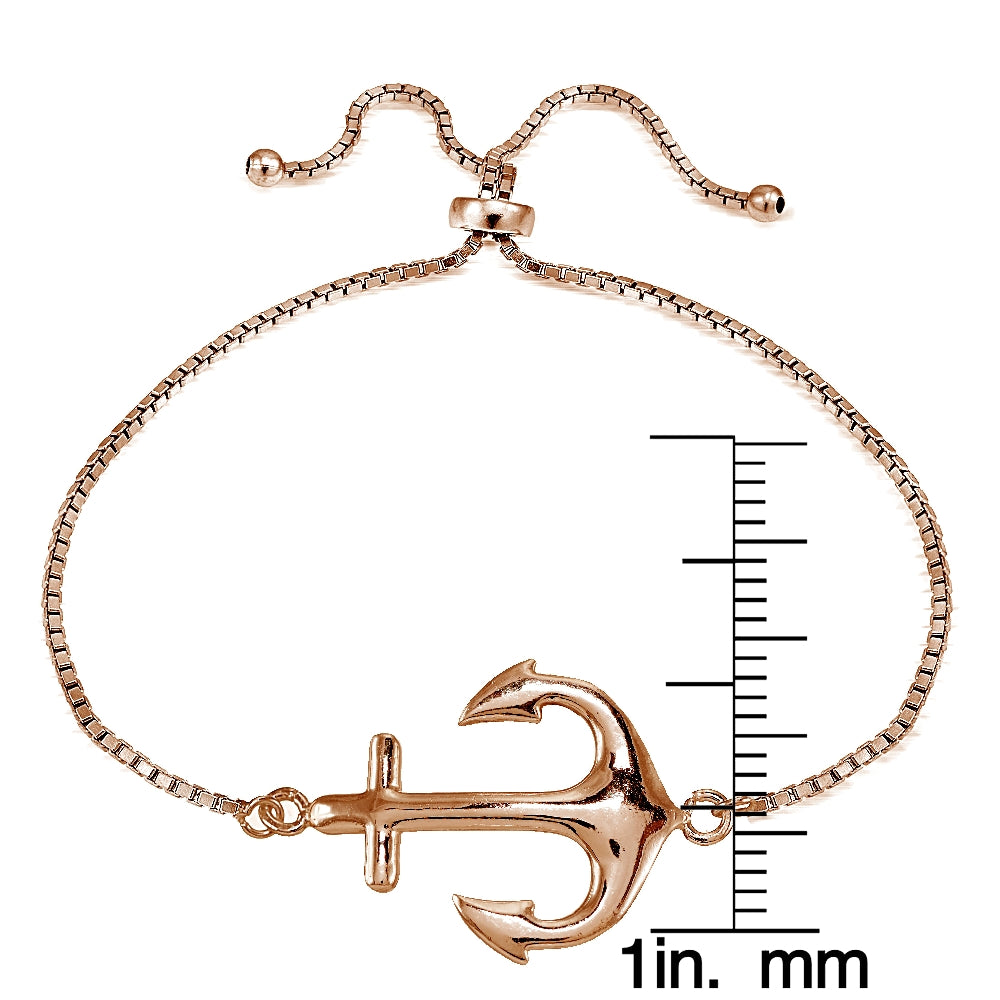 Rose Gold Tone over Sterling Silver Polished Anchor Adjustable Bracelet-3