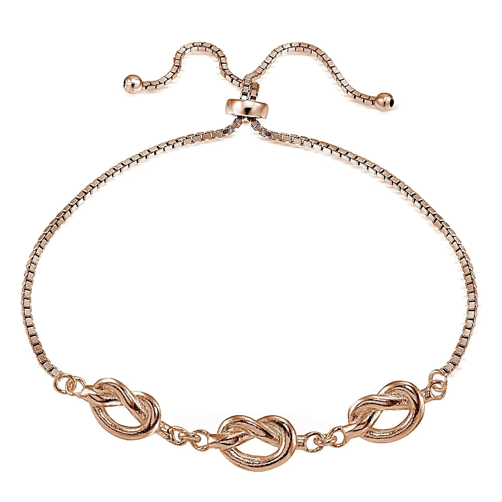 Rose Gold Tone over Sterling Silver Polished Pretzel Love Knot Adjustable Bracelet