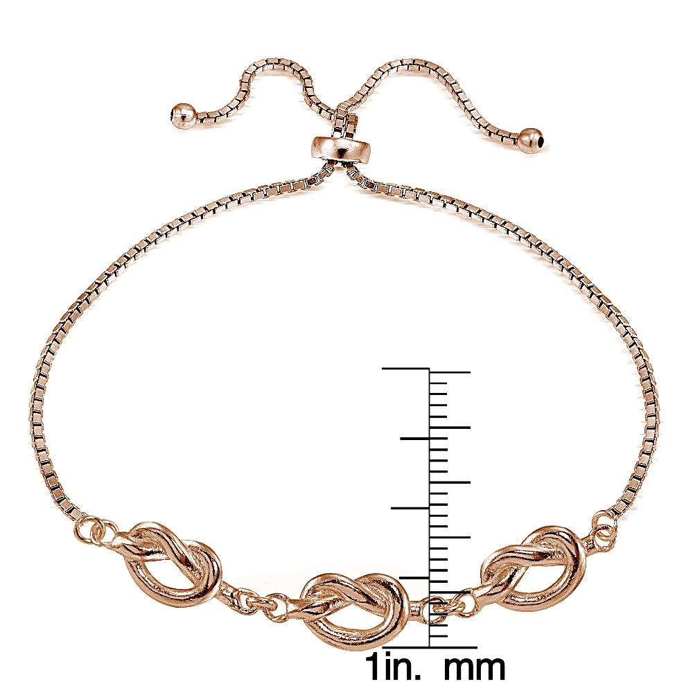 Rose Gold Tone over Sterling Silver Polished Pretzel Love Knot Adjustable Bracelet-3