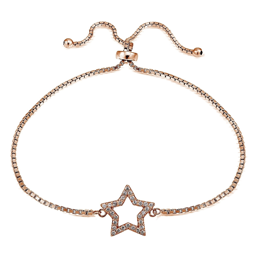 Rose Gold Tone over Sterling Silver Cubic Zirconia Star Adjustable Bracelet