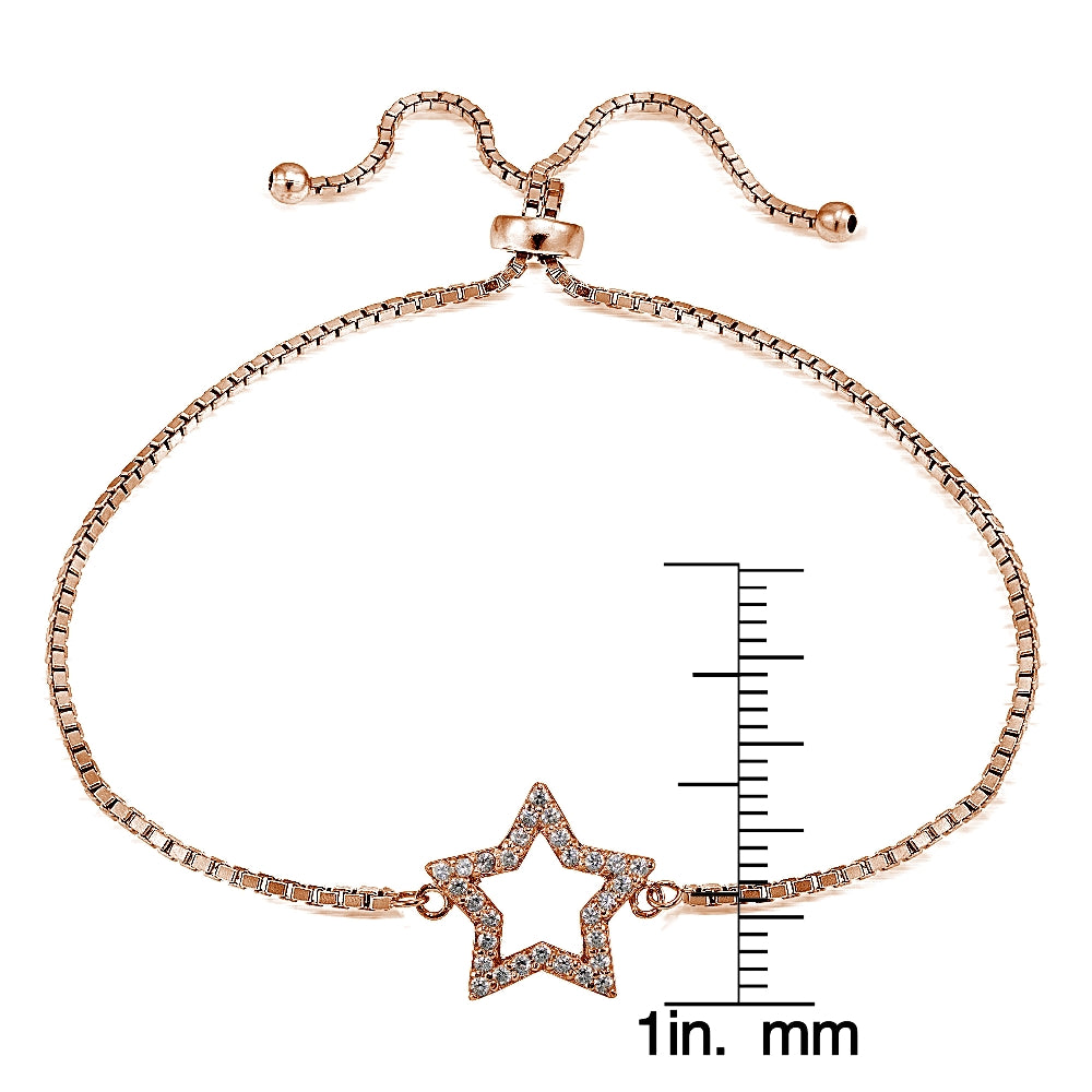 Rose Gold Tone over Sterling Silver Cubic Zirconia Star Adjustable Bracelet-3