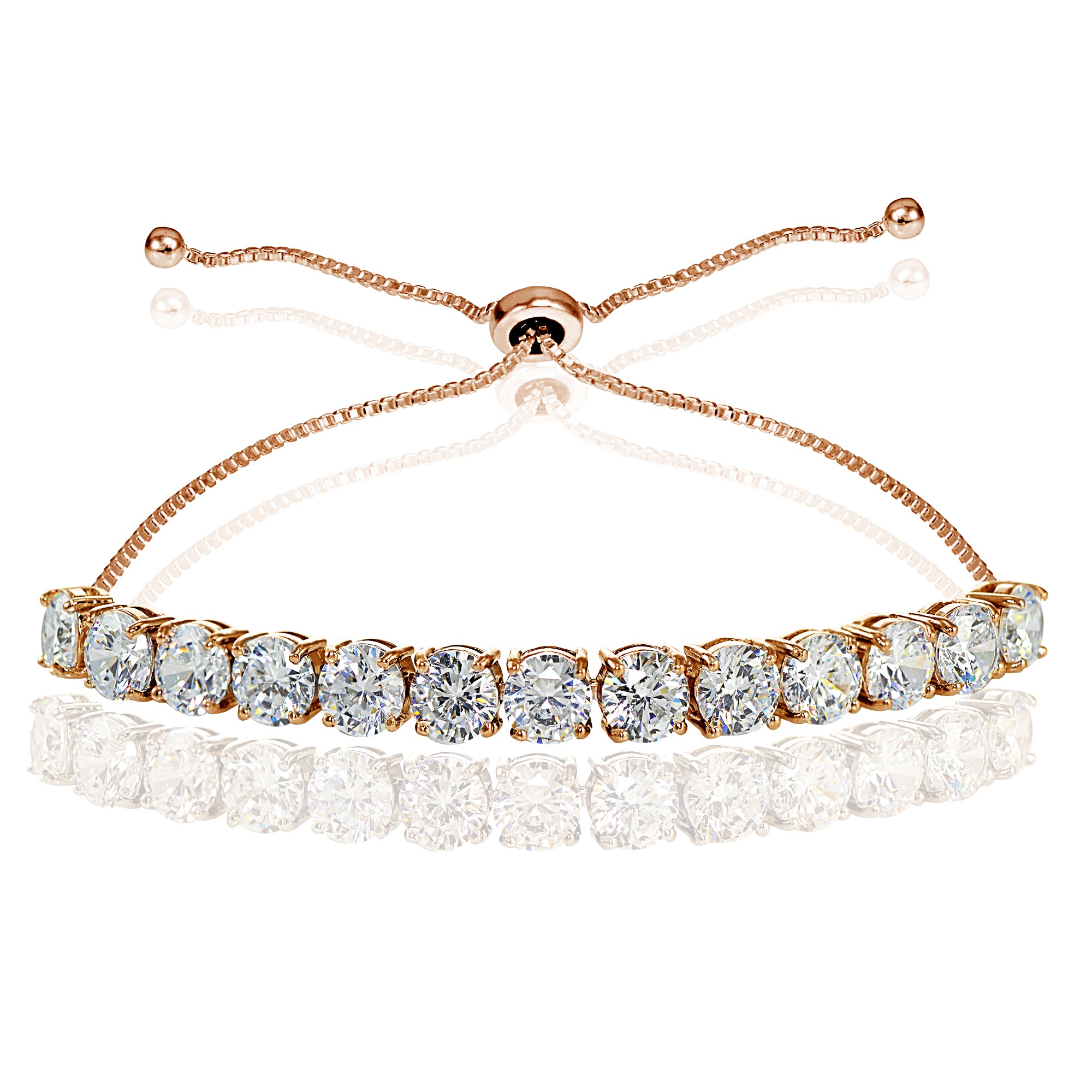 Rose Gold Flashed Sterling Silver Cubic Zirconia 5mm Round-cut Adjustable Bracelet