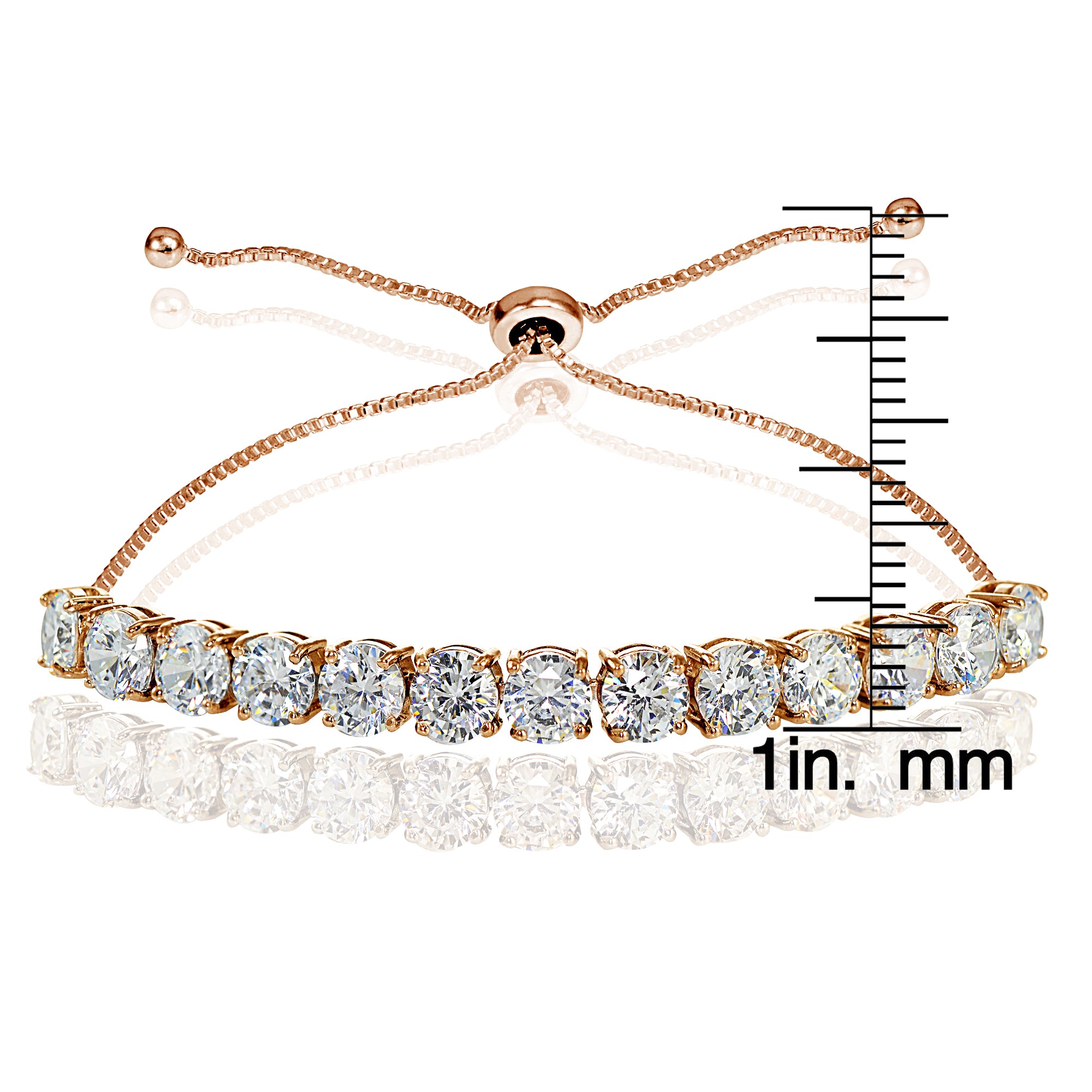 Rose Gold Flashed Sterling Silver Cubic Zirconia 5mm Round-cut Adjustable Bracelet-3